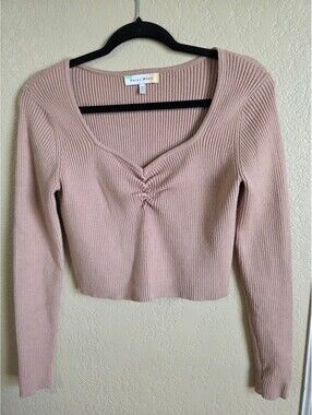 Hazel Moon Medium Pink Ribbed Knit Cropped Long Sleeve Top Size Medium